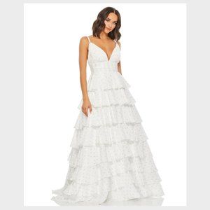 MAC DUGGAL RUFFLE TIERED PLUNGE A-LINE BALLGOWN - IVORY GOLD